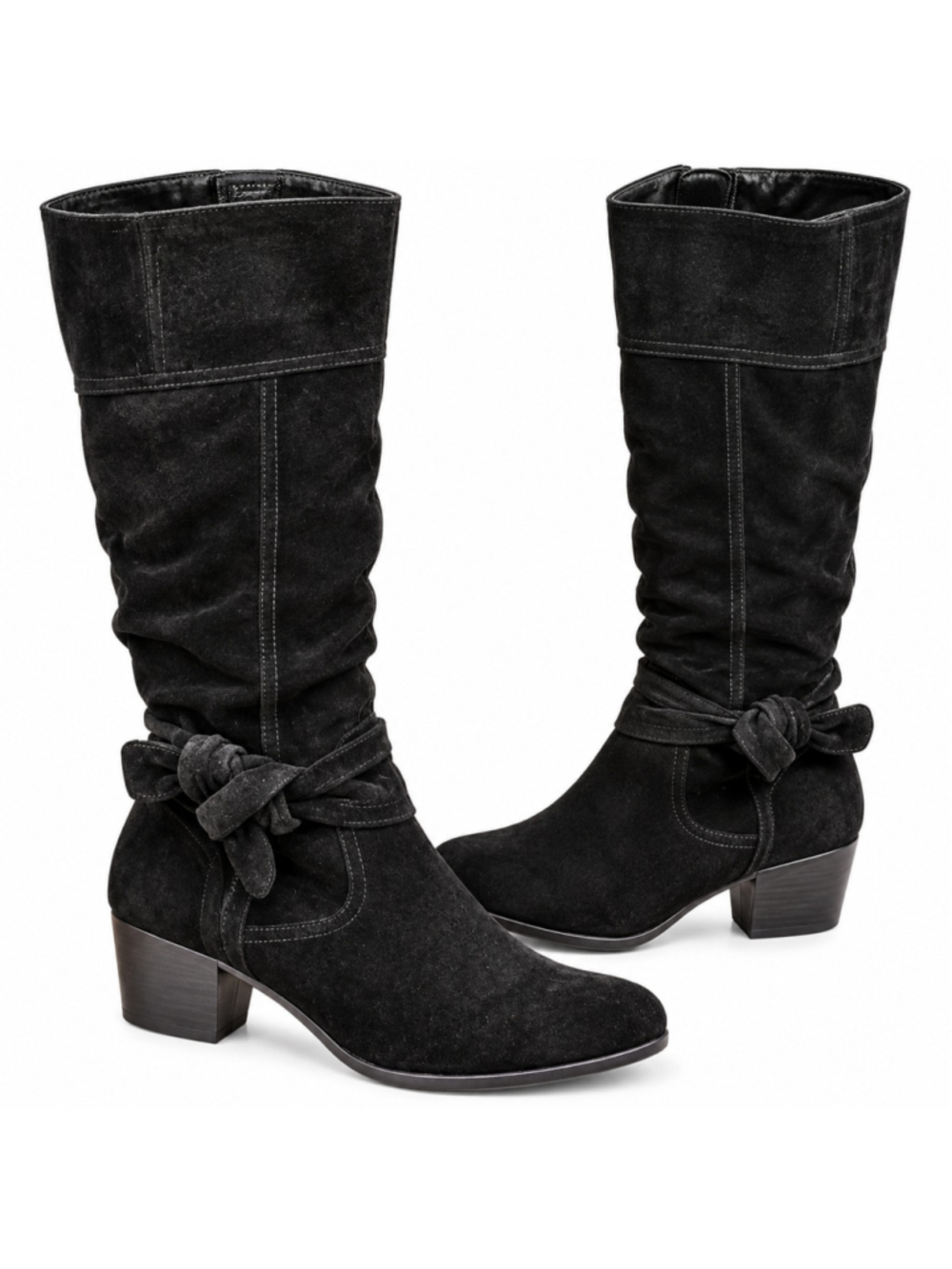ARRAY Womens 11M Black Suede Knee High Boots Slouchy Bow Block Heel Leather